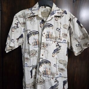 North River Bass Fish Short Sleeve Button Down Fishing Shirt, Fisherman M